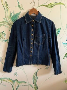 Vintage Christian Dior Denim Button-Front Jacket - Dark Blue